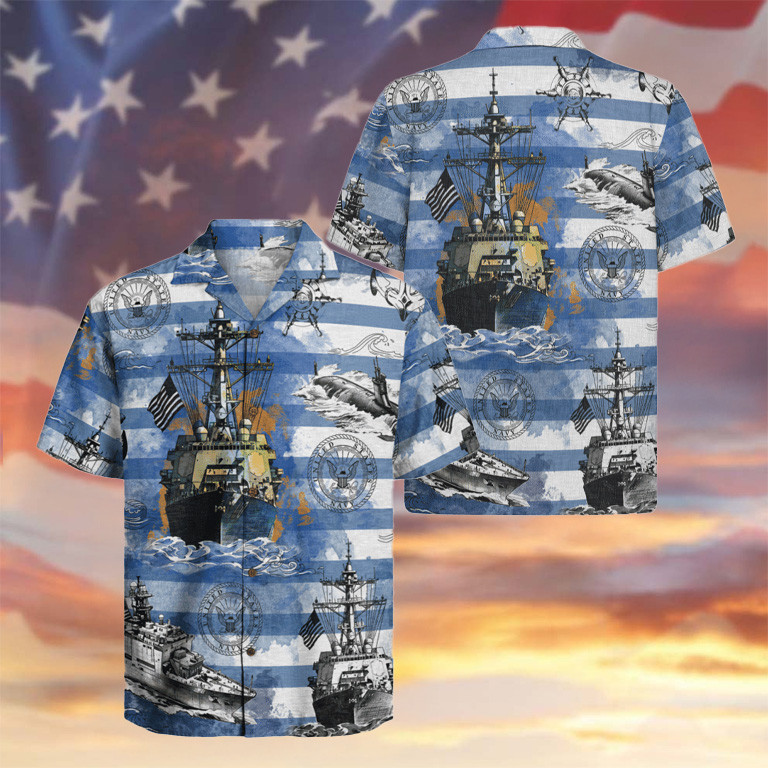 US Navy Hawaiian Shirt 250 Years Battleship And Submarine Apparel Navy Gifts For Him