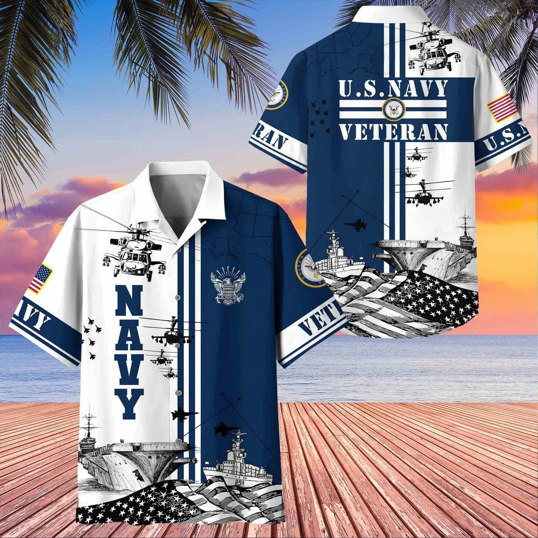 US Navy Hawaiian Shirt for Veterans Ideal Gift for Patriotic Holidays and Father’s Day