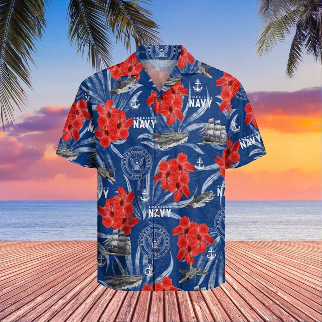US Navy Hawaiian Shirt Hibiscus Aloha Shirt Veterans Day Appreciation Ideas