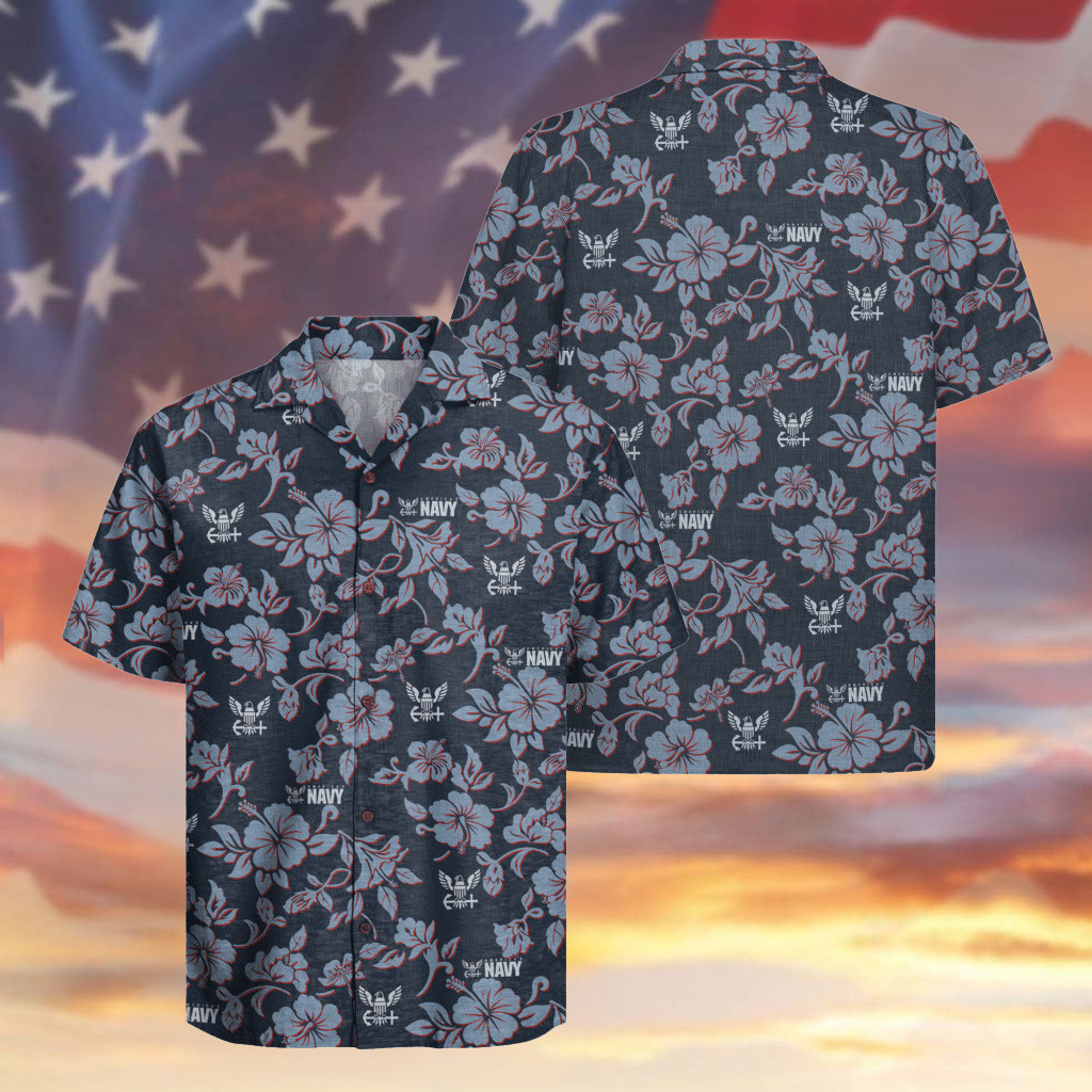 US Navy Hawaiian Shirt Hibiscus Tropical Aloha Shirt Unique Gifts For Navy Veterans