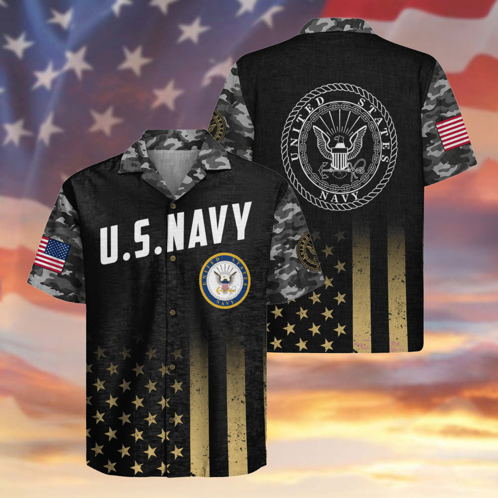 US Navy Hawaiian Shirt USA Flag Military Honor Apparel Patriotic Gifts For Navy Vets