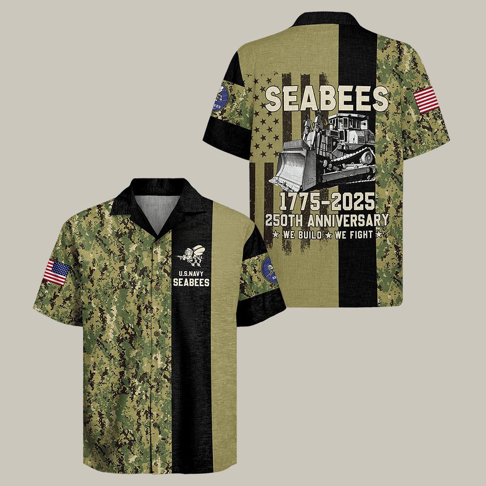 US Navy Seabees 250th Years Of Service Hawaiian Shirt 250Th Anniversary Clothes Navy Veteran Gift