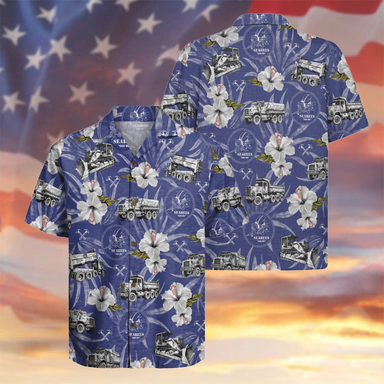 US Navy Seabees 250th Years Of Service Hawaiian Shirt Hibiscus Tropical Merch Patriotic Gifts