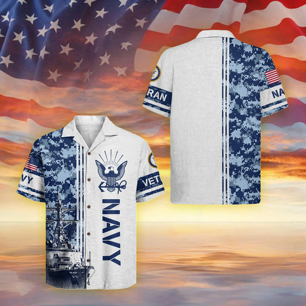 US Navy Veteran Camo Hawaiian Shirt United States Navy Clothing Gifts Idea For Veterans