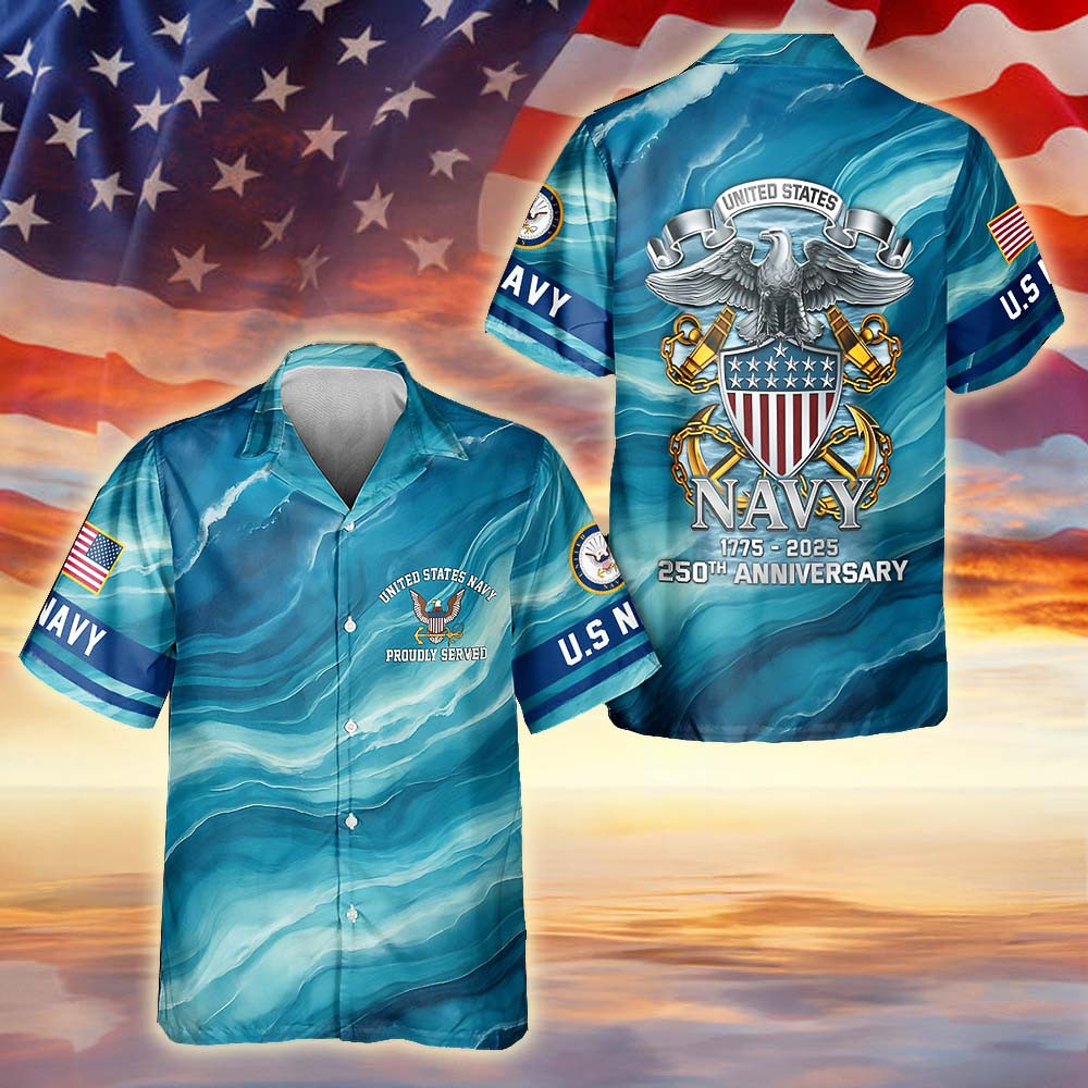 US Navy Veteran Hawaiian Shirt 250th Anniversary Salute To Service Gift For Dad