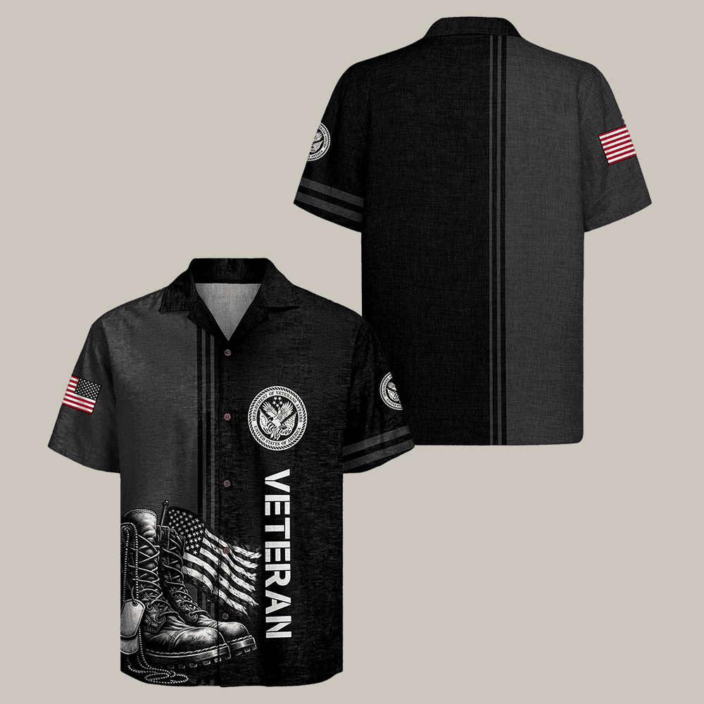 US Veteran Hawaiian Shirt Combat Boot American Flag Proud Veteran Shirt Gift For Him