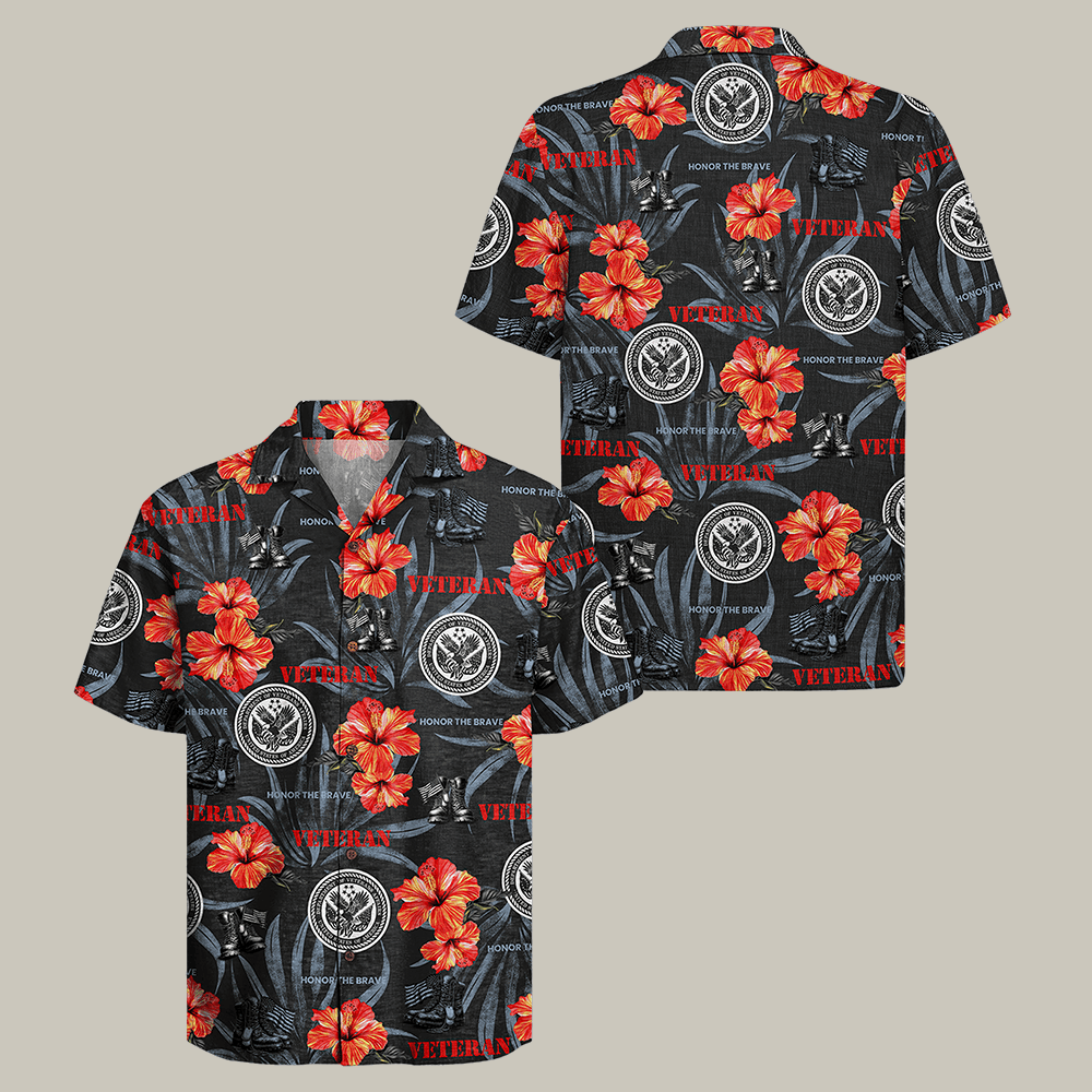 US Veteran Hawaiian Shirt Hibiscus Flowers Art Proud Veteran Clothes Gift For Boyfriend