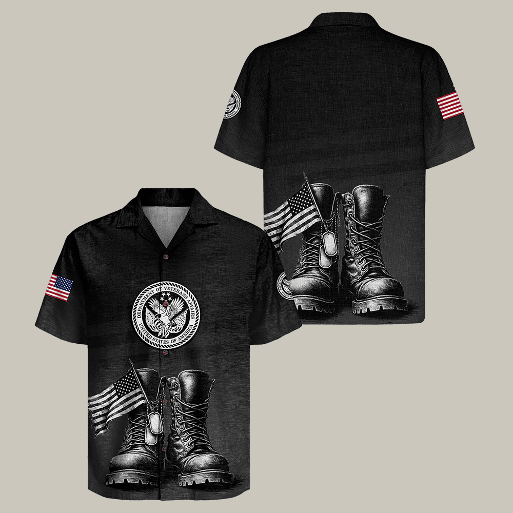 US Veteran Hawaiian Shirt Military Boots Graphic Veteran Shirt Patriotic Gift For Men