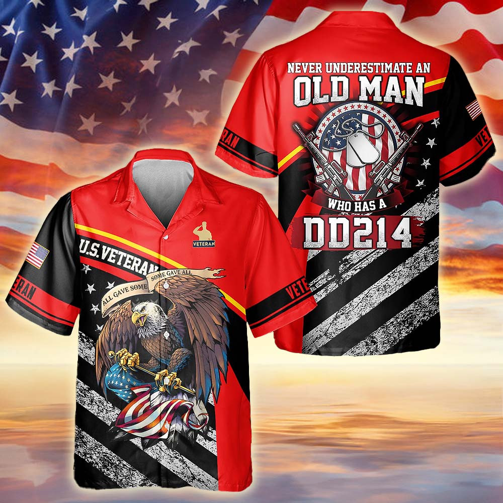 US Veteran Never Underestimate An Old Man Veteran Hawaiian Shirt Military Appreciation Gift For Grandpa