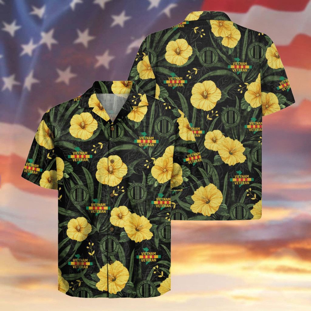 US Vietnam Veteran Hawaiian Shirt Hibiscus Tropical Aloha Shirt Gifts For Veteran Dad