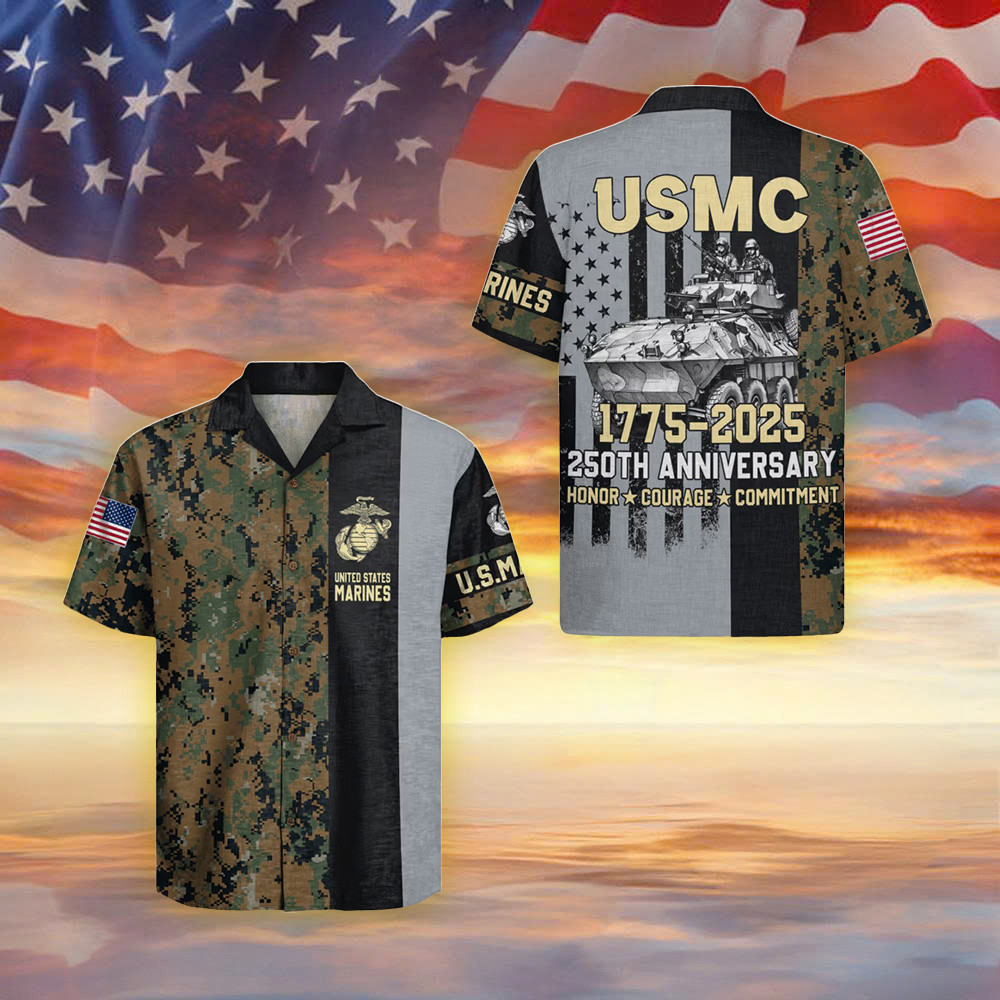 USMC 250Th Anniversary Camo Hawaiian Shirt 1775 2026 Honor Courage Commitment Shirt Gifts