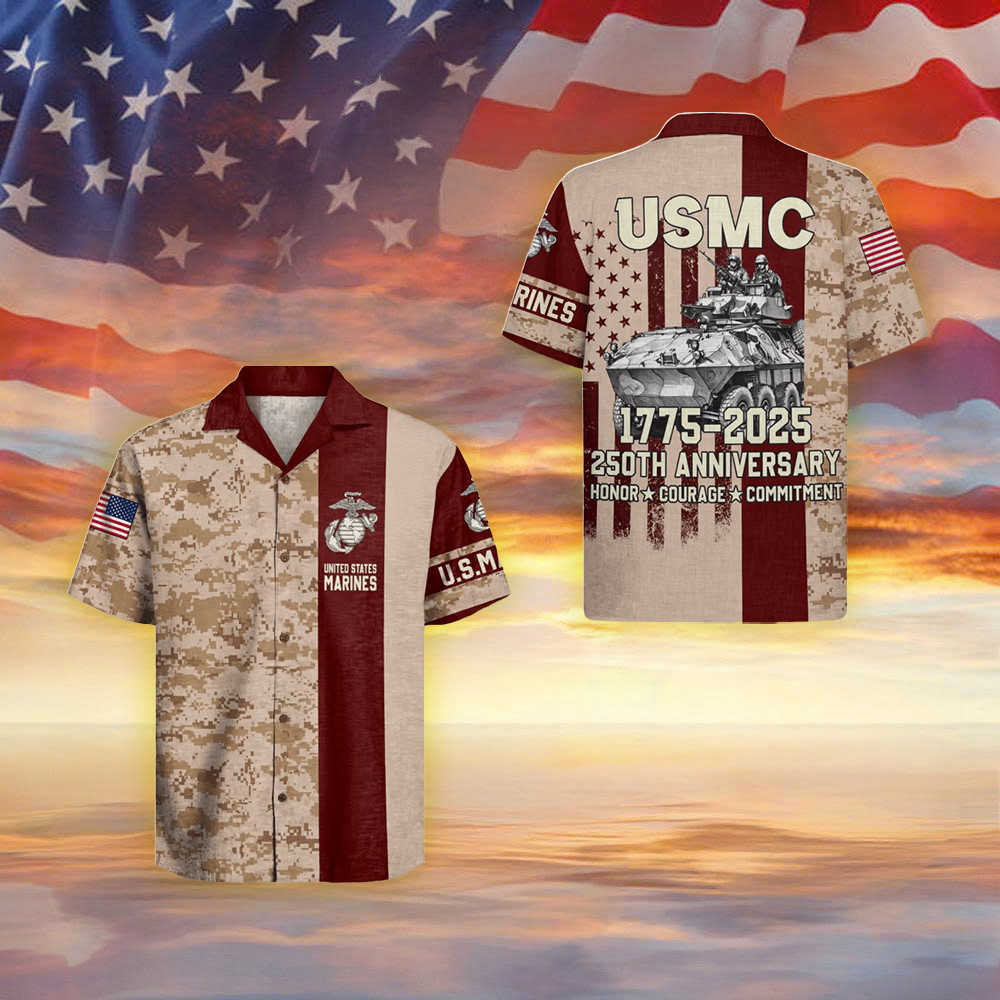 USMC 250Th Anniversary Camo Hawaiian Shirt 1775 2026 Honor Courage Commitment Shirt USMC Gifts