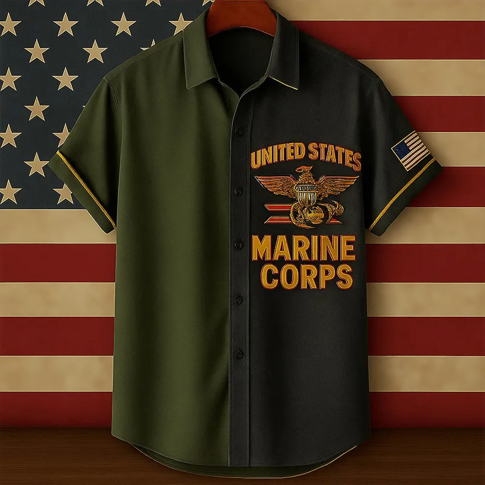 USMC 250th Anniversary Hawaiian Shirt American Flag United States Marine Gifts For Men
