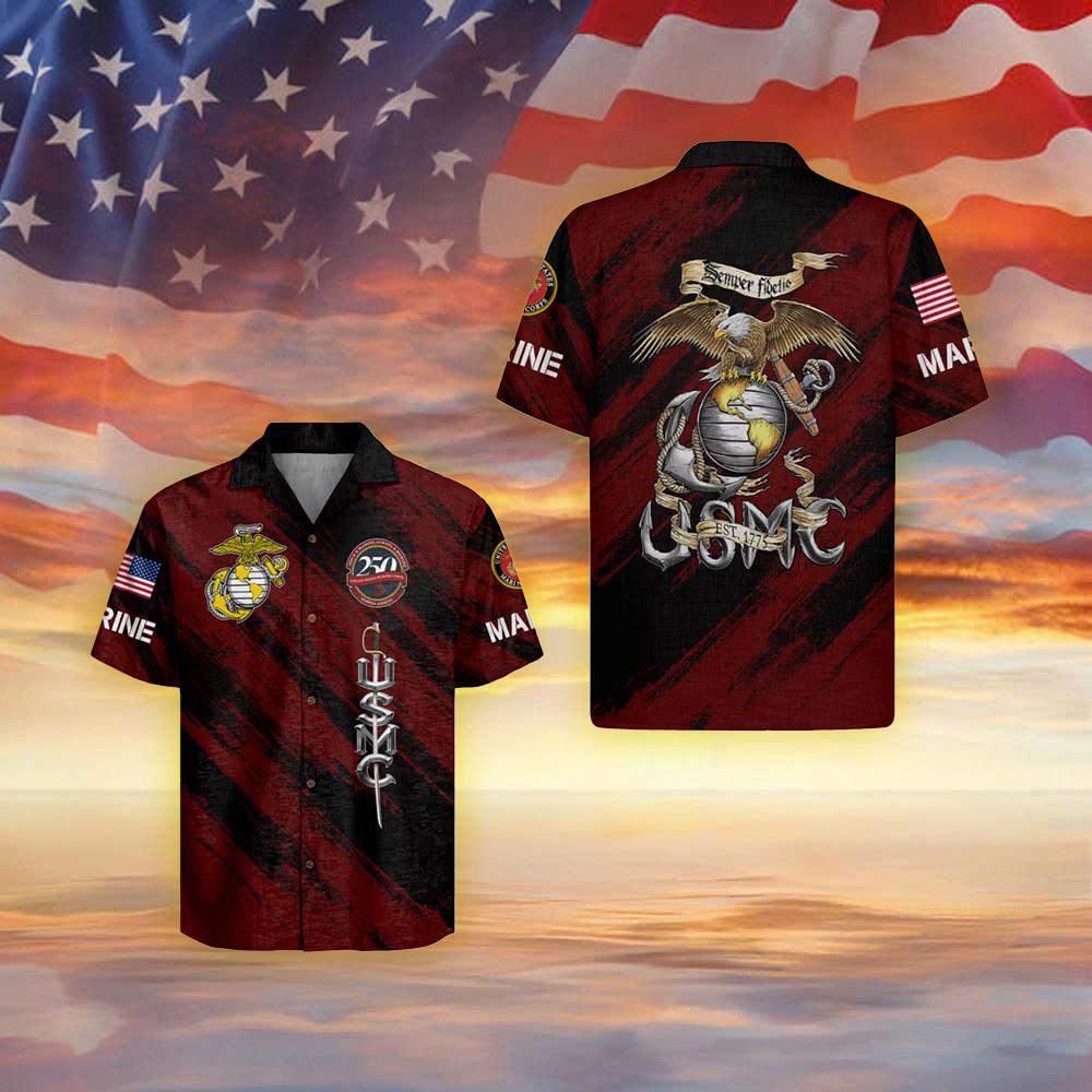 USMC 250Th Anniversary Hawaiian Shirt EST 1775 Semper Fidelis Shirt Gifts For Marine Veterans