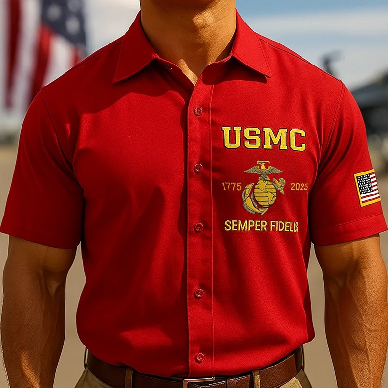 USMC 250th Anniversary Hawaiian Shirt USMC Shirt Gifts For Men's