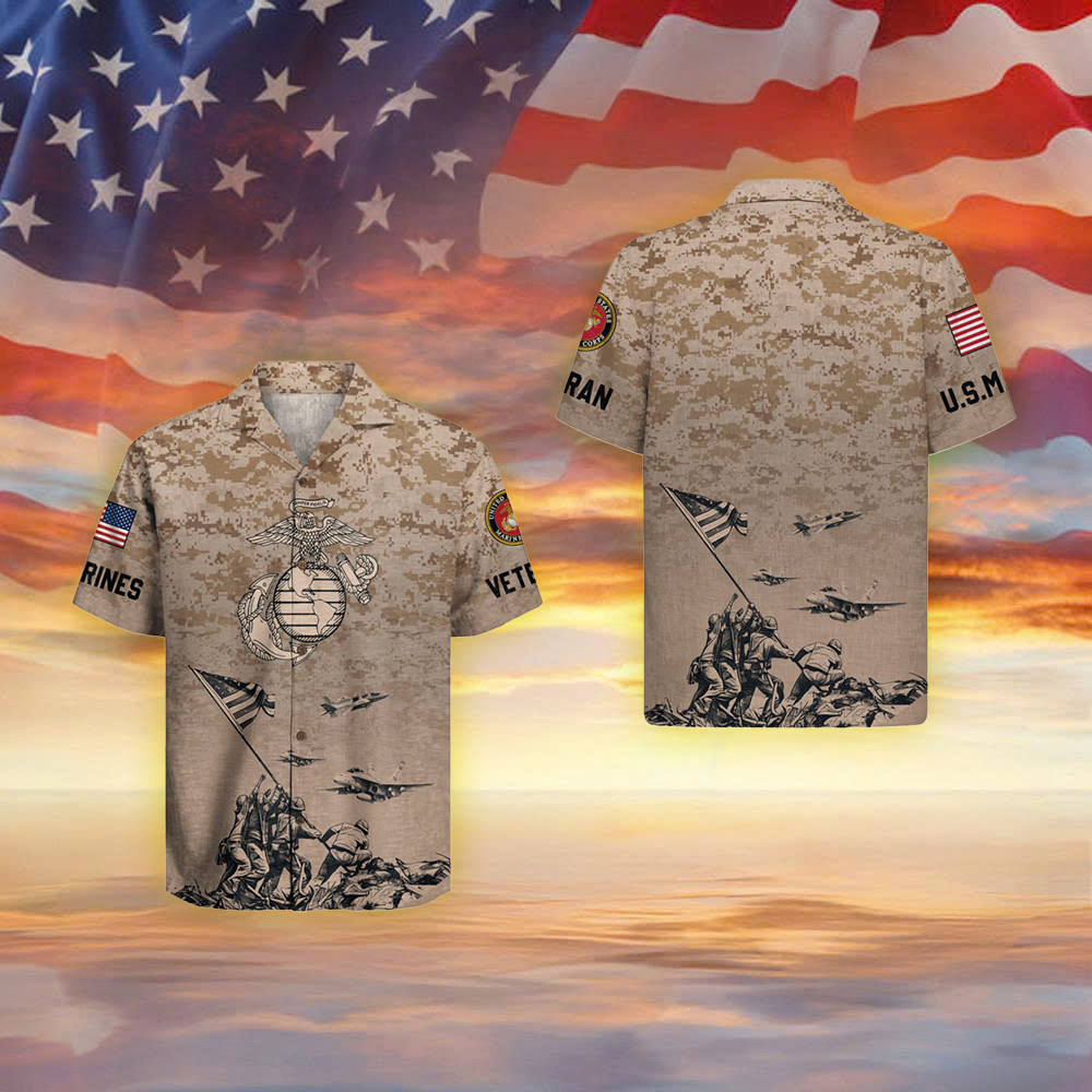 USMC 250Th Years Of Service Camo Hawaiian Shirt Marine Corps Merch Gifts For Veterans