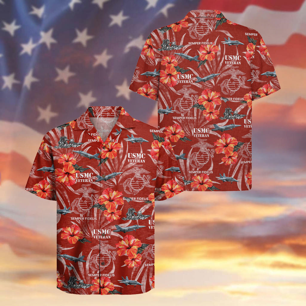 USMC 250th Years Of Service Hawaiian Shirt Fighter Hibiscus Aloha Shirt Military Gifts
