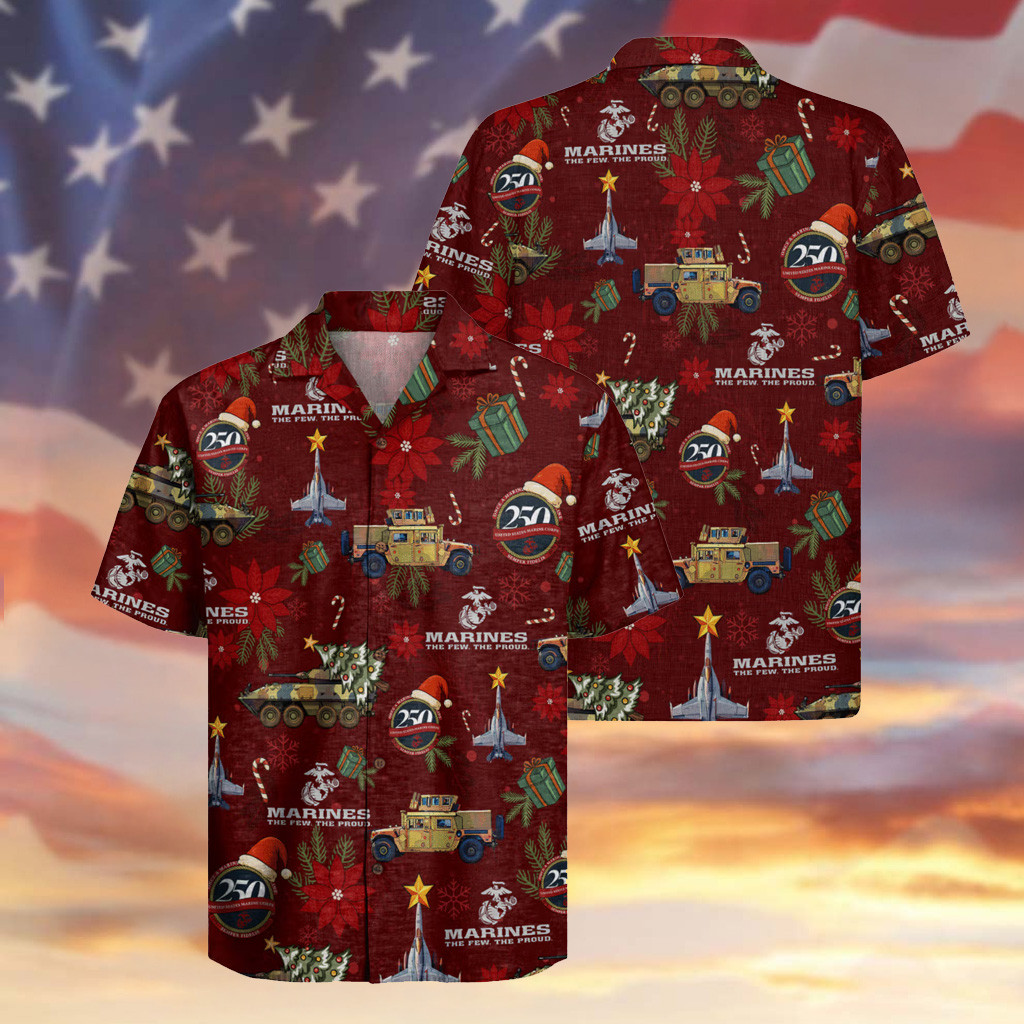 USMC Christmas Hawaiian Shirt 250th Anniversary Xmas Veteran Gifts For Marine Veterans