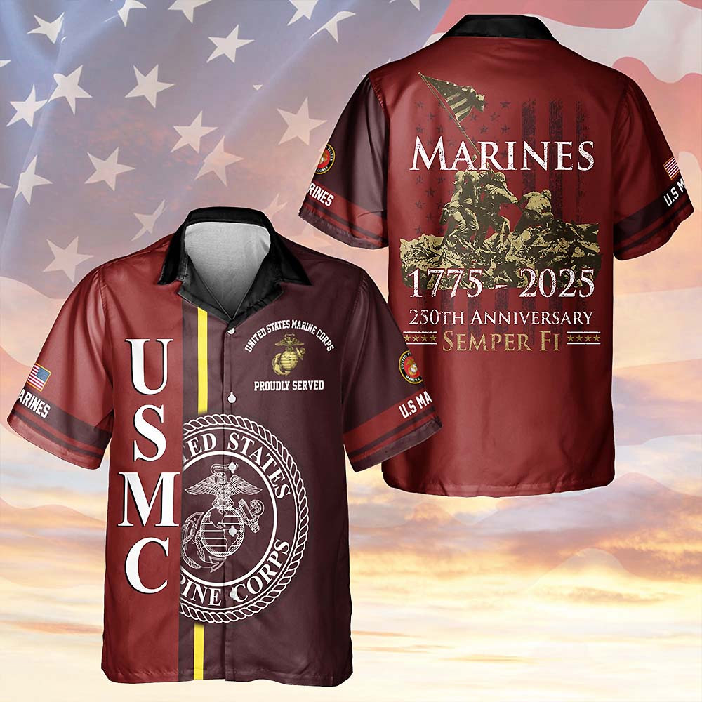 USMC Hawaiian Shirt Marine Corps Aloha Beach Wear US Marines Gift For Him