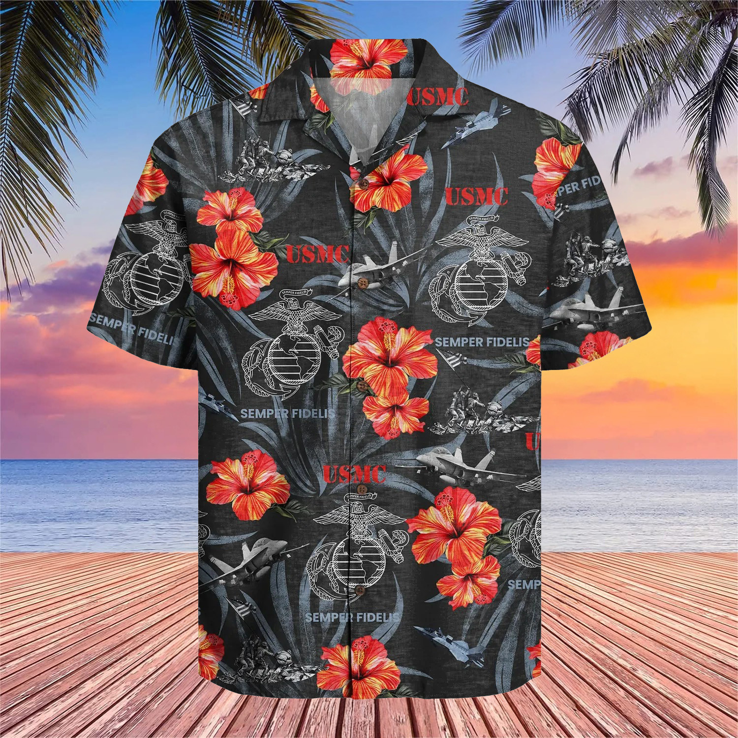 USMC Marine Corps Hawaiian Shirt Hibiscus Aloha Shirt Clothing Best Gifts For Marines