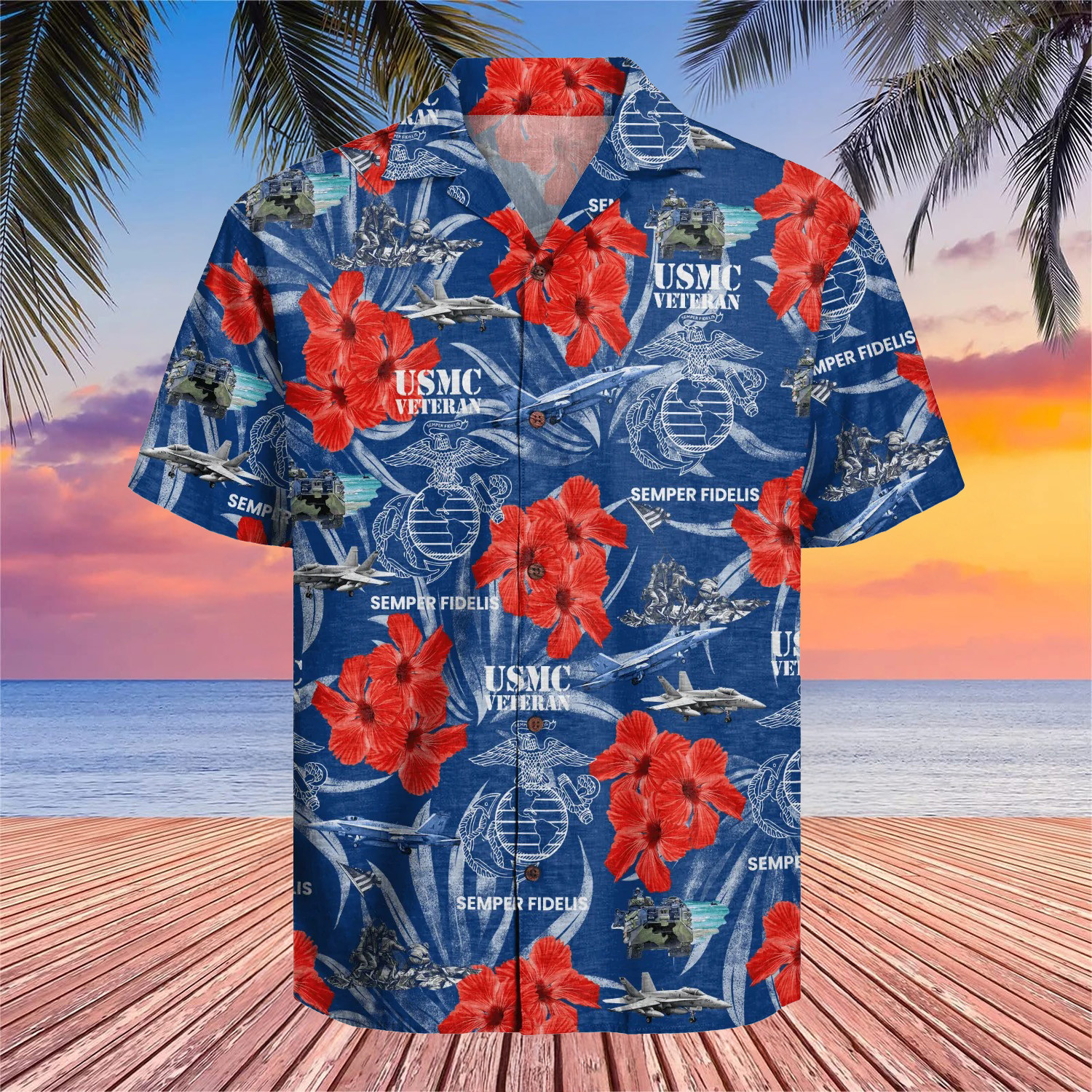 USMC Marine Corps Veteran Hawaiian Shirt Hibiscus Aloha Shirt Best Gifts For Veterans Day