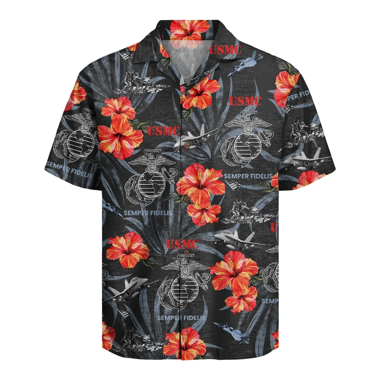 USMC Semper Fidelis Hawaiian Shirt Hibiscus Tropical Aloha Shirt Gifts For Marines Veteran