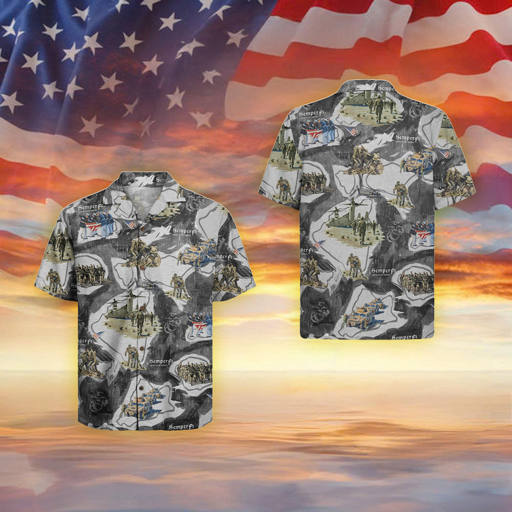 USMC Semper Fidelis Hawaiian Shirt USMC 250Th Anniversary Merch Gifts For Marine Veterans