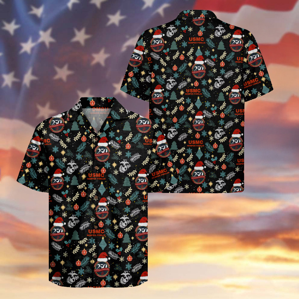 USMC Veteran 250 Years Anniversary Hawaiian Shirt Tropical Clothing Christmas Gifts For Dad