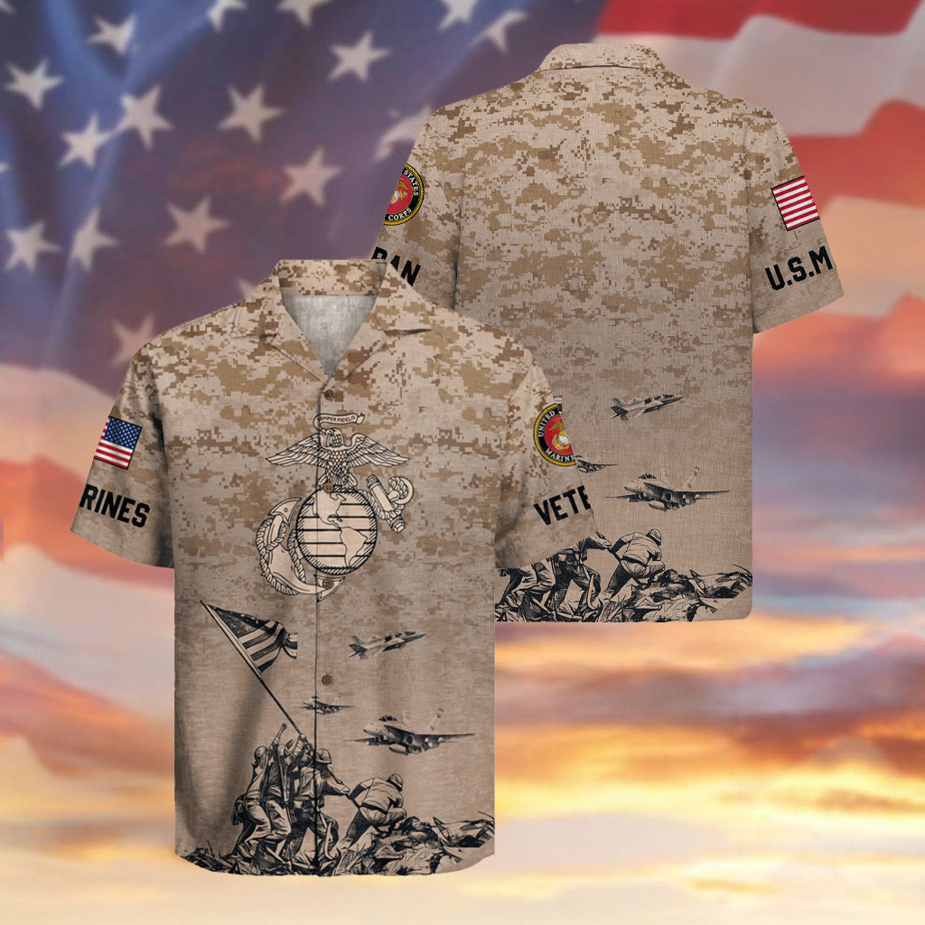 USMC Veteran 250th Anniversary Camo Hawaiian Shirt Marine Corps Veteran's Day Gifts 2026