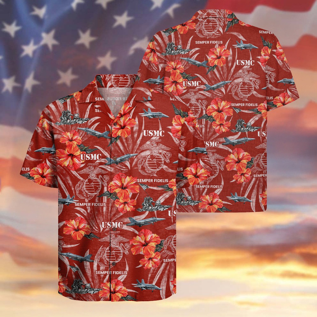 USMC Veteran 250th Anniversary Hawaiian Shirt Fighter Semper Fidelis Military Shirt Gifts