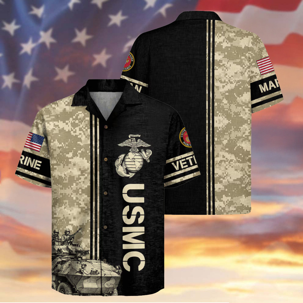 USMC Veteran 250th Anniversary Hawaiian Shirt Tank Military Camo Clothes Gifts For Men