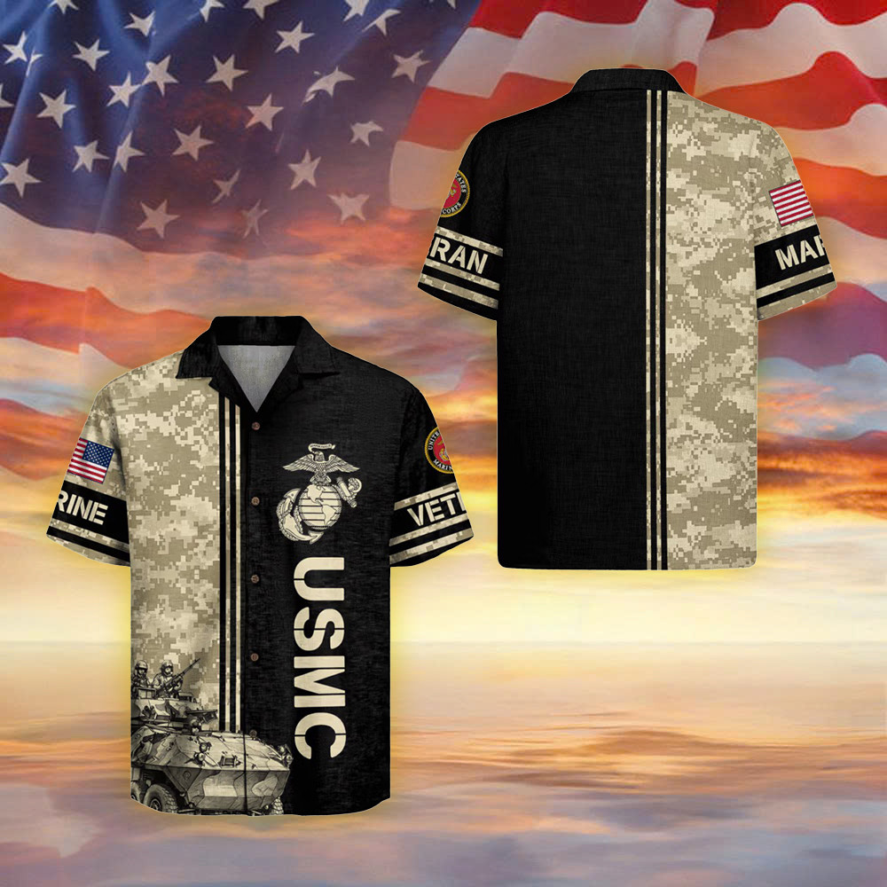 USMC Veteran Camo Hawaiian Shirt Military Retirement Apparel USMC Merch Gift For Marine Veteran