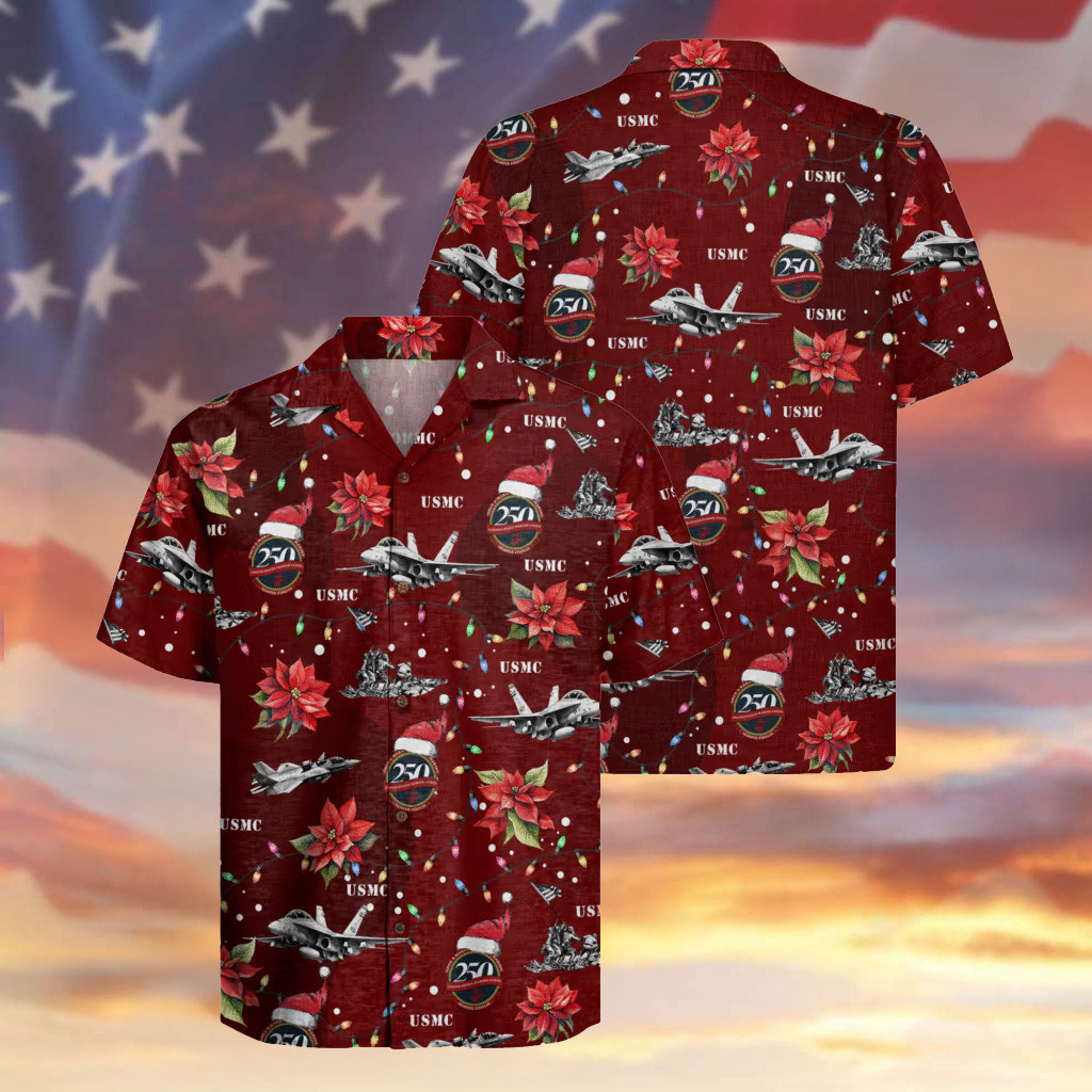 USMC Veteran Hawaiian Shirt 250th Anniversary Aircraft Hibiscus Aloha Shirt Christmas Gift Ideas