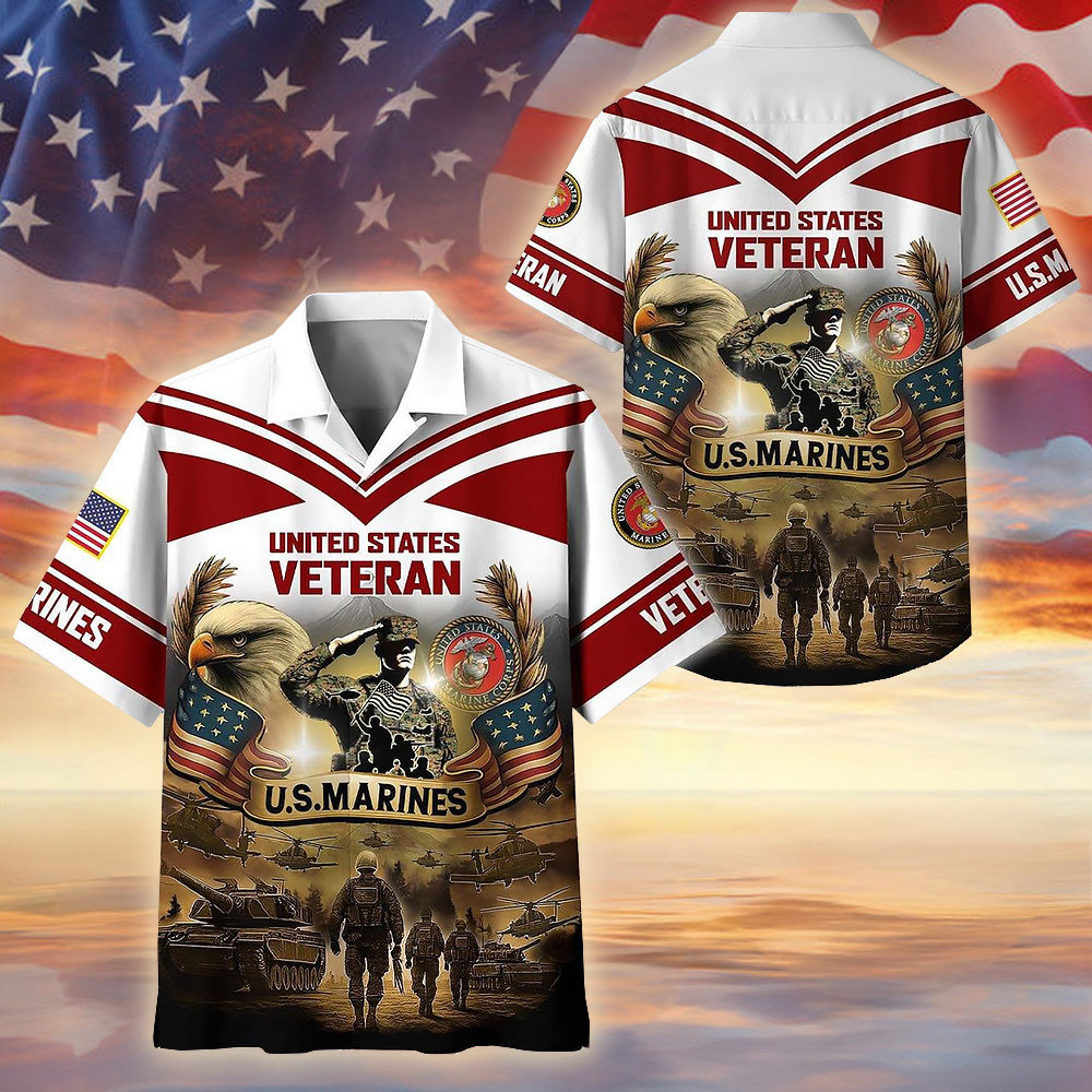 USMC Veteran Hawaiian Shirt Tropical Marine Uniform Gift For Marine Veterans