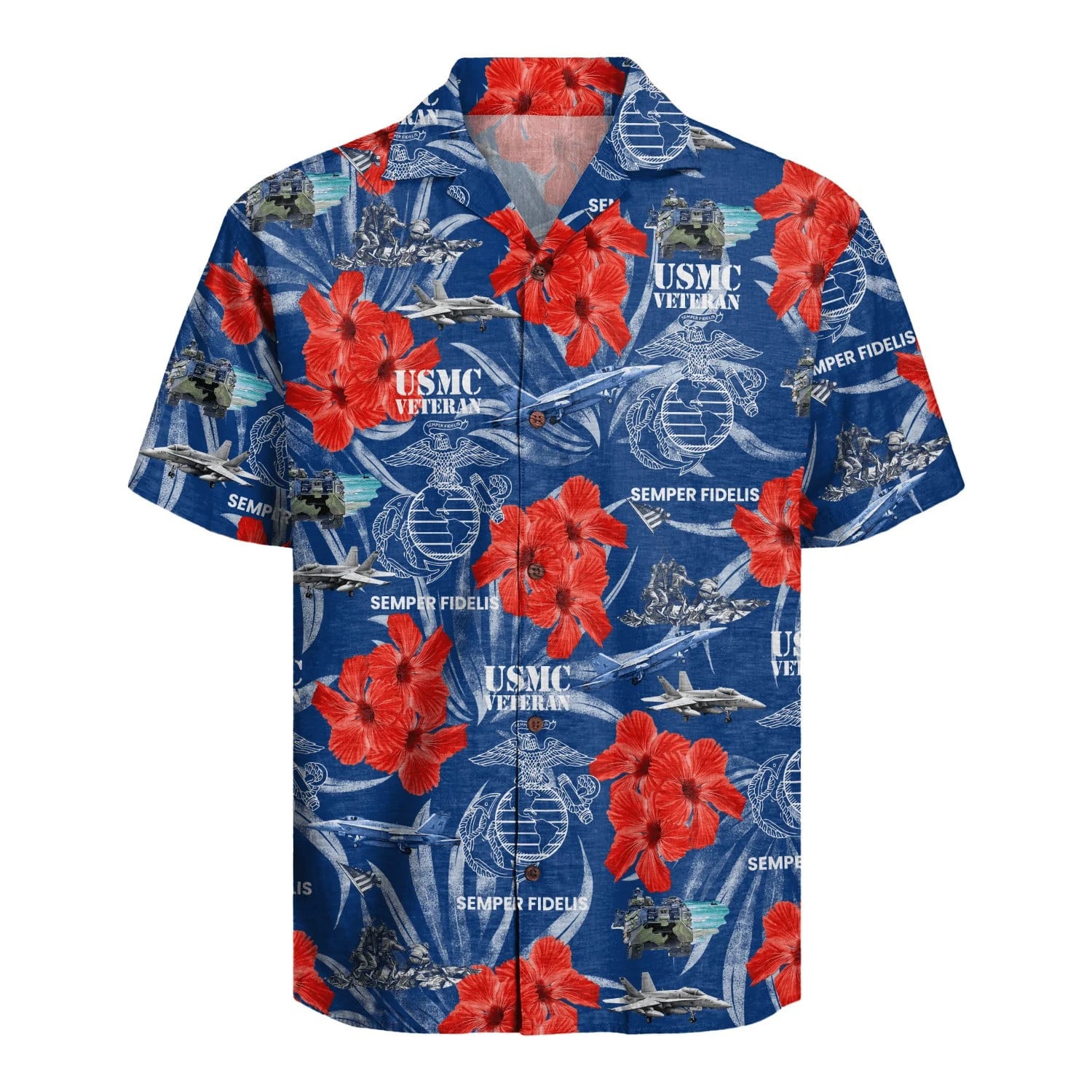 USMC Veteran Semper Fidelis Hawaiian Shirt Hibiscus Tropical Aloha Shirt Gifts For Veteran