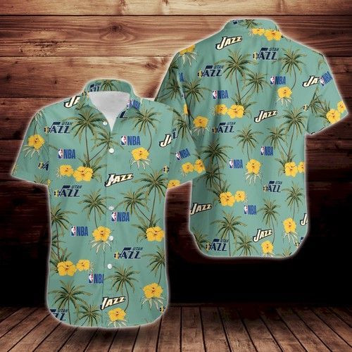 Utah Jazz Tropical Flower Hawaiian Shirt Tropical Aloha Button Up