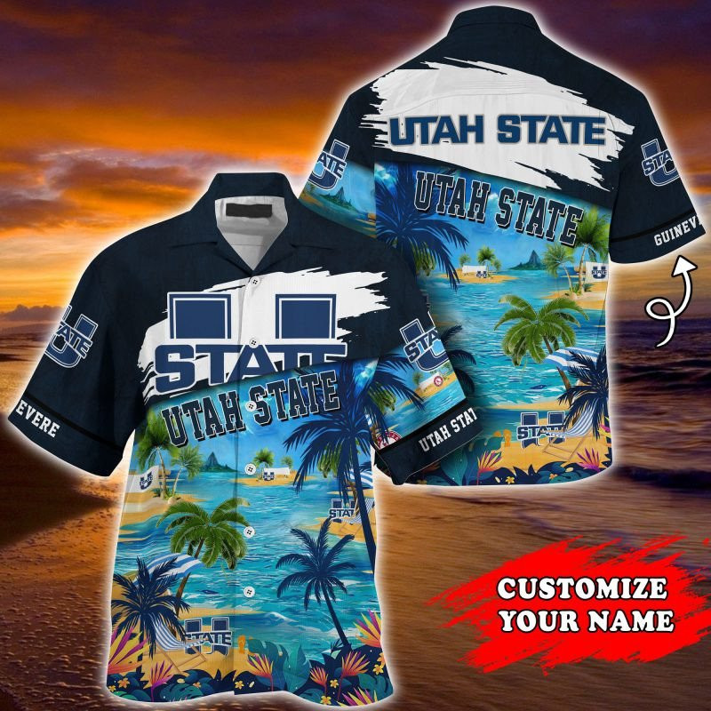 Utah State Aggies Ncaa Personalized Summer Hawaiian Shirt Tropical Aloha Button Up