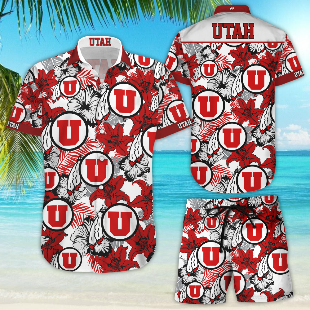 Utah Utes Football Hawaiian Shirt Tropical Aloha Button Up