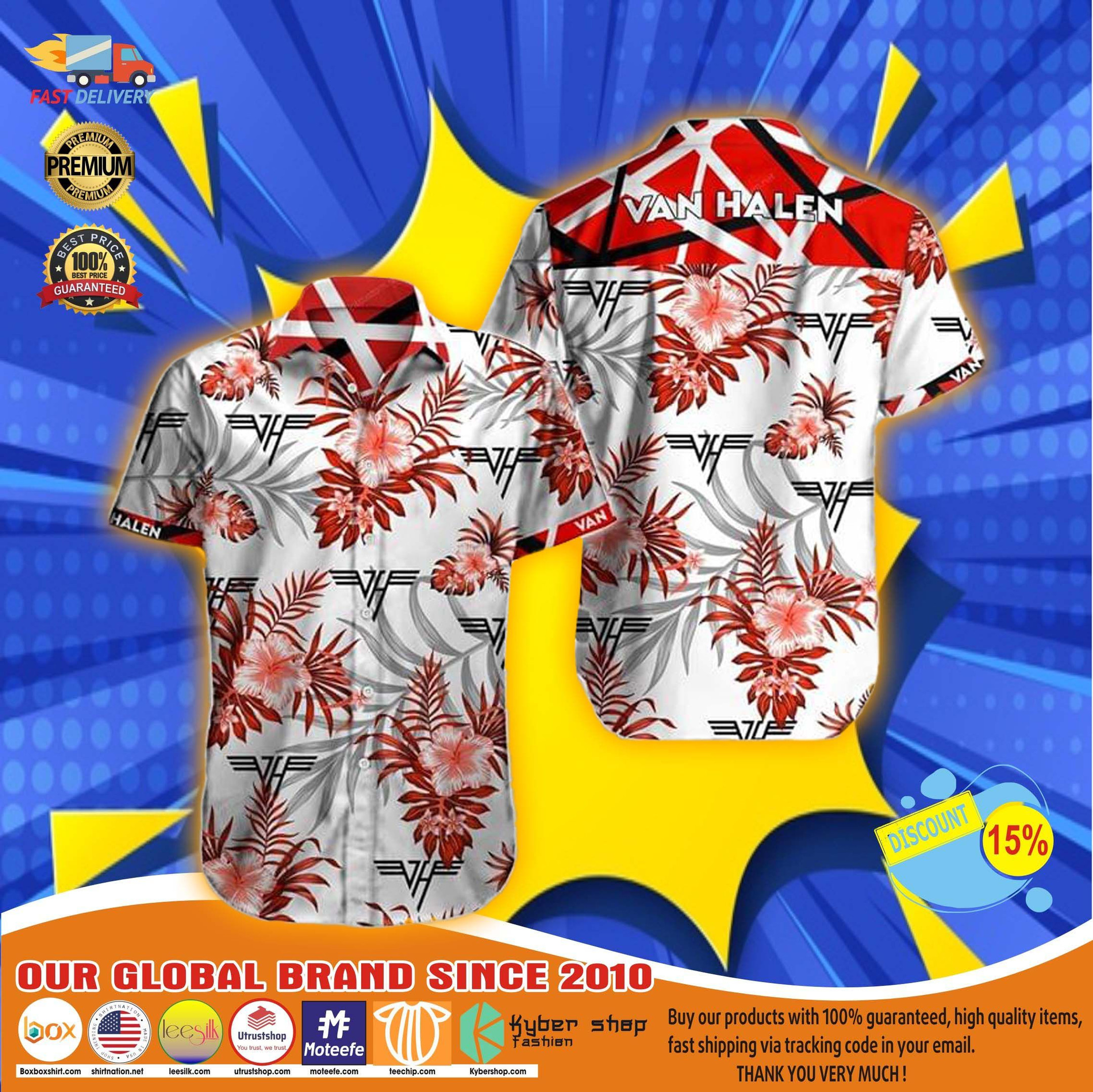 Van Halen Hawaiian Shirt Tropical Aloha Button Up