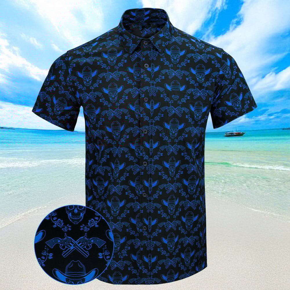 Vaquero V2 Blue Hawaiian Shirt Short Sleeve Button Up Summer Gifts For Boyfriend