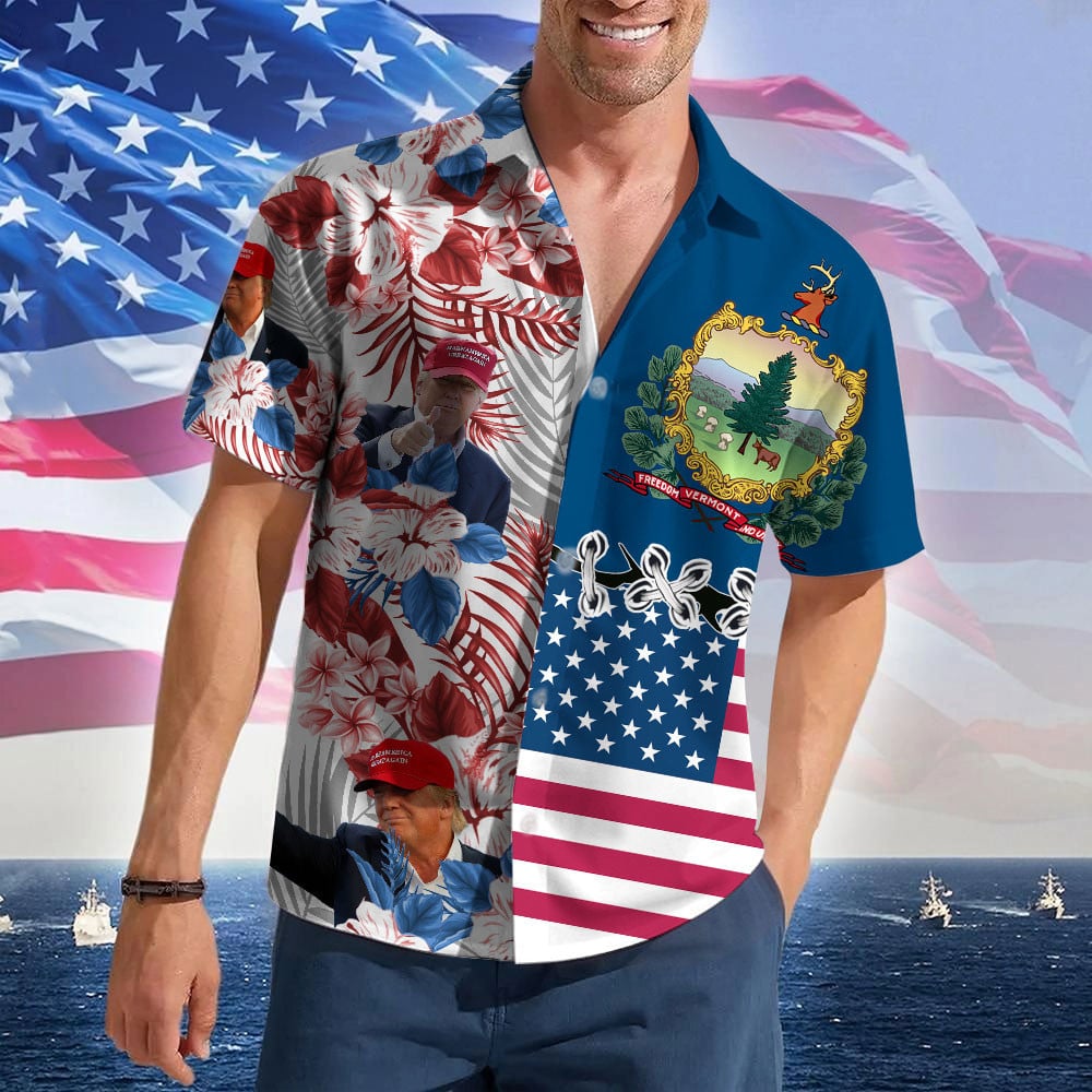 Vermont For Trump 2024 Hawaiian Shirt MAGA Merch I Stand With Trump Tropical Shirts Gifts
