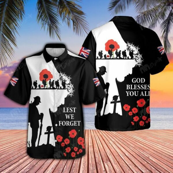 Veteran Lest We Forget Cross God Hawaiian Shirt Tropical Aloha Button Up