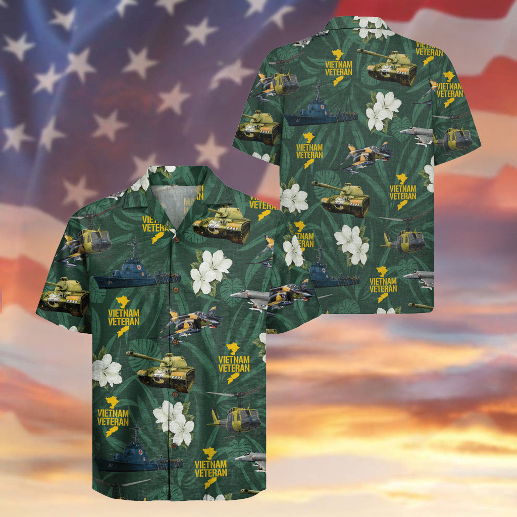 Vietnam Veteran Hawaiian Shirt Tank Battleship And Map Hibiscus Aloha Shirt Gifts For Patriots