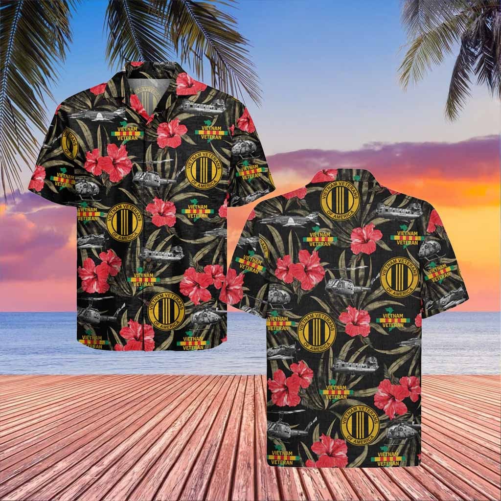 VietNam Veteran Hawaiian Shirt with Hibiscus Flower best gifts for dad on Veteran's Day