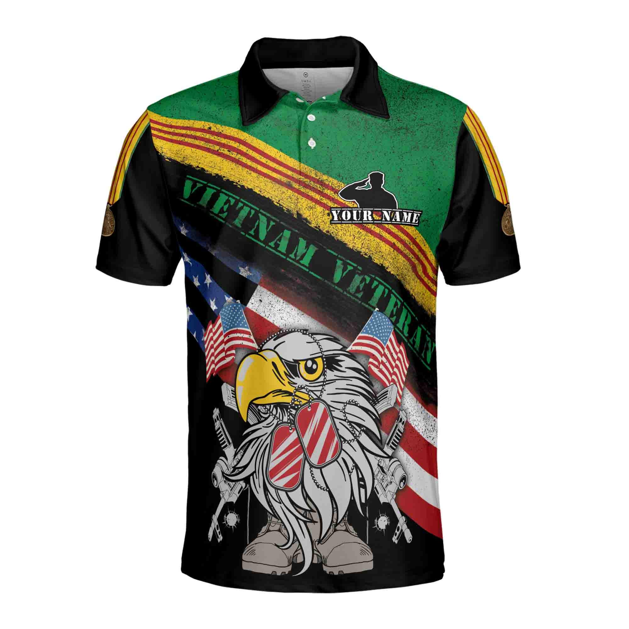 Alternative view of Vietnam Veteran Men's Polo Shirt, Personalized, American Eagle Flag