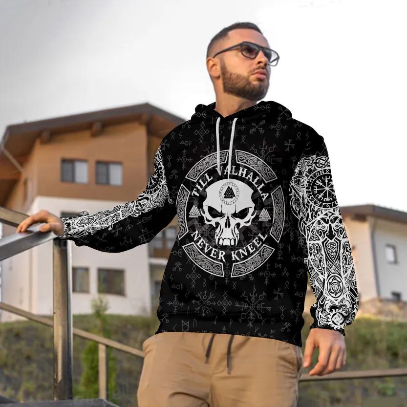 Alternative view of Viking Till Valhalla Never Kneel Tattoo 3D All Over Print Hoodie