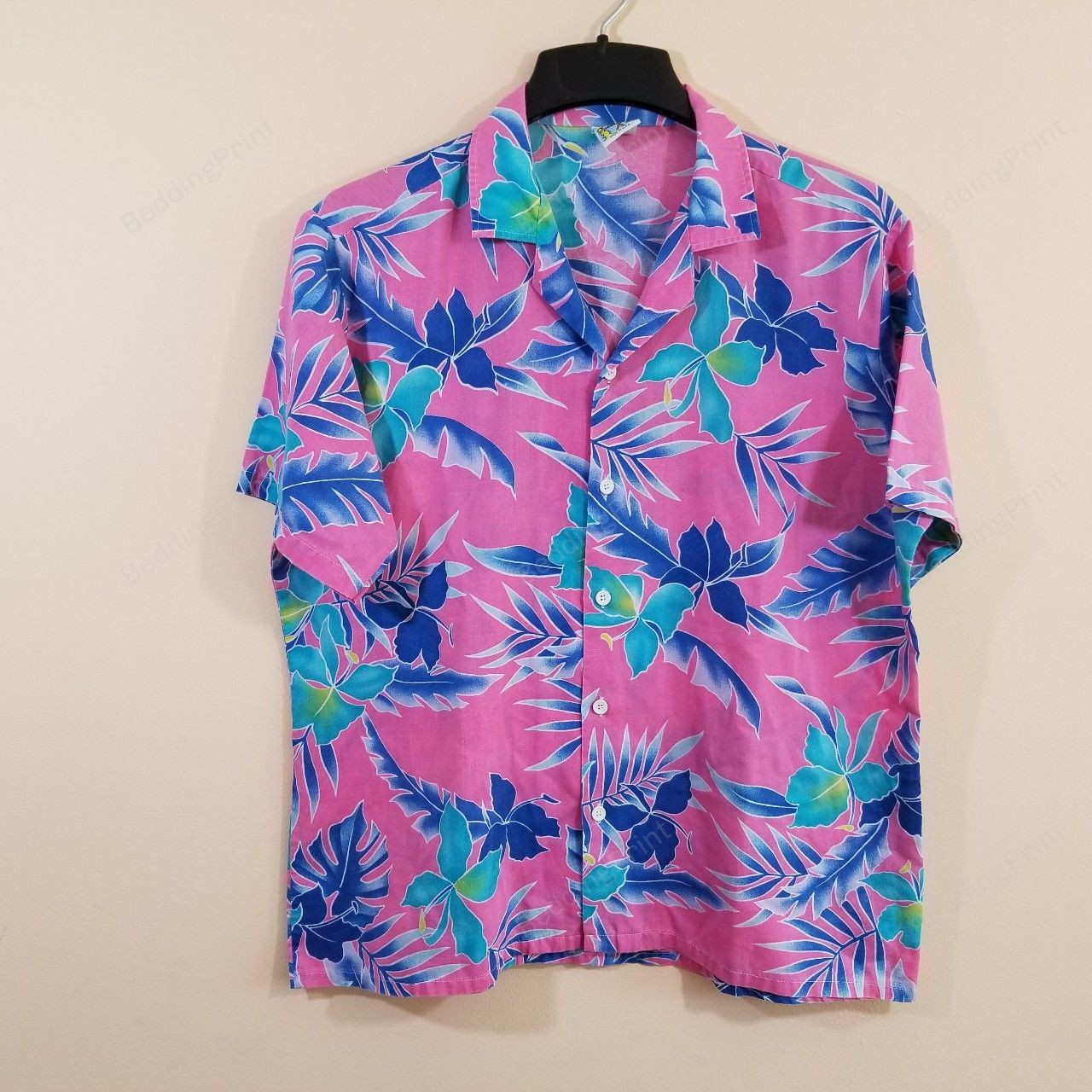 Vintage 80s Floral Hawaiian Shirt Tropical Aloha Button Up