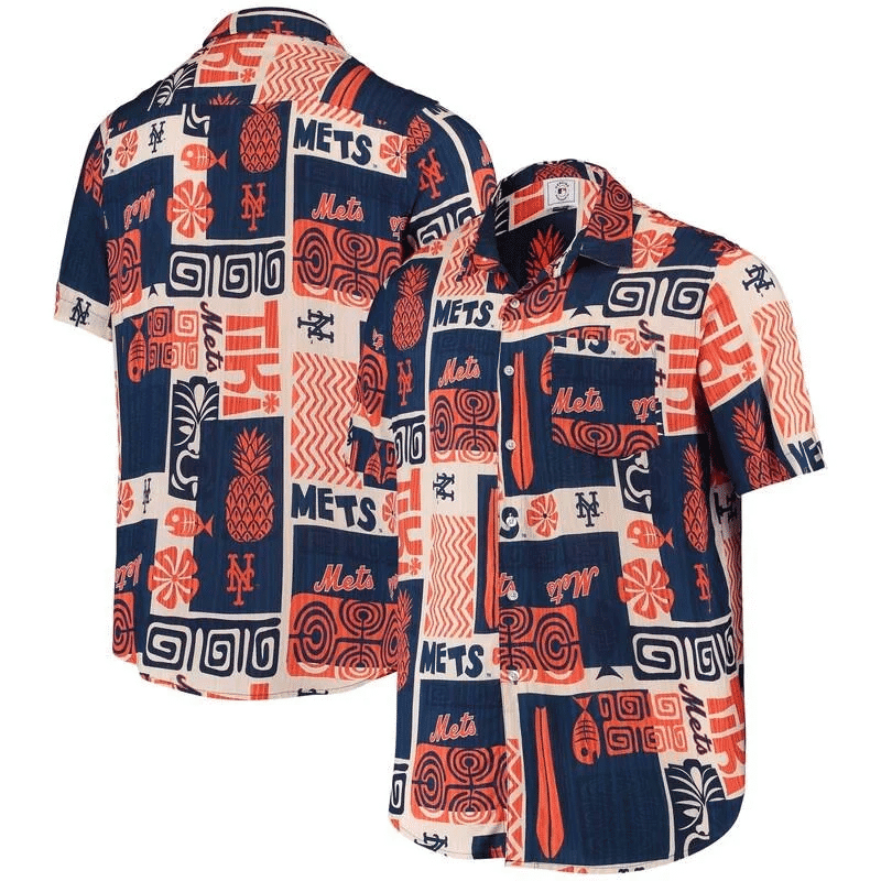 Vintage New York Mets Hawaiian Shirt Tropical Aloha Button Up