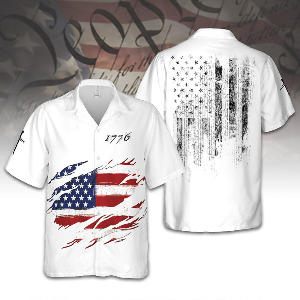 Vintage USA Flag Hawaiian Shirt Independence Day Patriotic Apparel Him Gifts