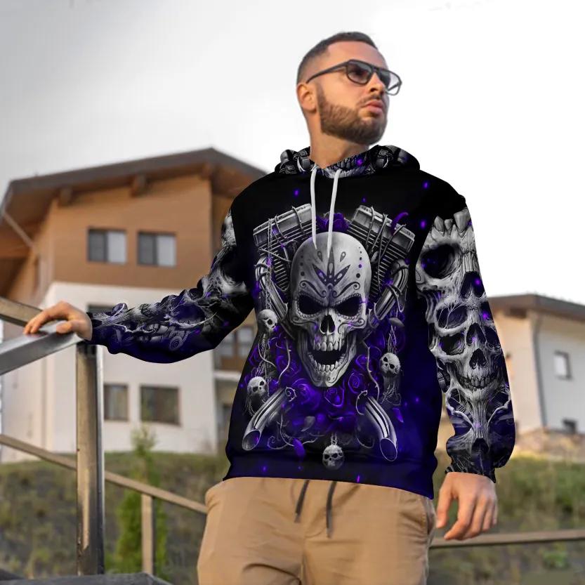Alternative view of Violet Ghost Rider Skull 3D All Over Print Hoodie
